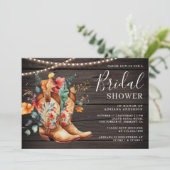 ウェスタンカントリー フラワーブーツ 木製 ウェディングシャワー 招待状 (スタンド正面)