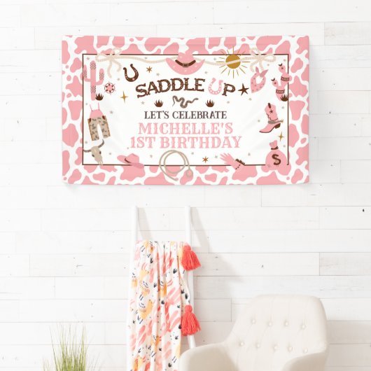 ウェスタンガールファーストロデオピンク誕生日バナー 横断幕 (インサイチュ)