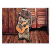ウェスタンキャットカウボーイミュージシャンとギター フォトプリント (正面)