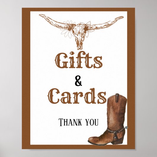 ウェスタンギフトとカードブライダルシャワーサイン ポスター (正面)
