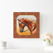 ウェスタンクォーターホースブラ素朴ウン スクエア壁時計 (ホーム)