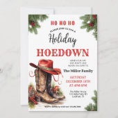 ウェスタンクリスマス、ホリデーホームダウン招待状、カウボーイハット 招待状 (正面)