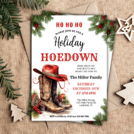 ウェスタンクリスマス、ホリデーホームダウン招待状、カウボーイハット 招待状