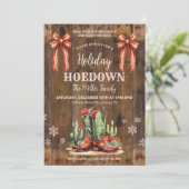 ウェスタンクリスマス、ホリデーホームダウン招待状、カウボーイブーツ 招待状 (スタンド正面)