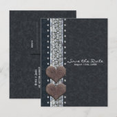 ウェスタングラム ブラックレザー＆ダイヤモンド Save the Date 案内ポストカード (正面/裏面)