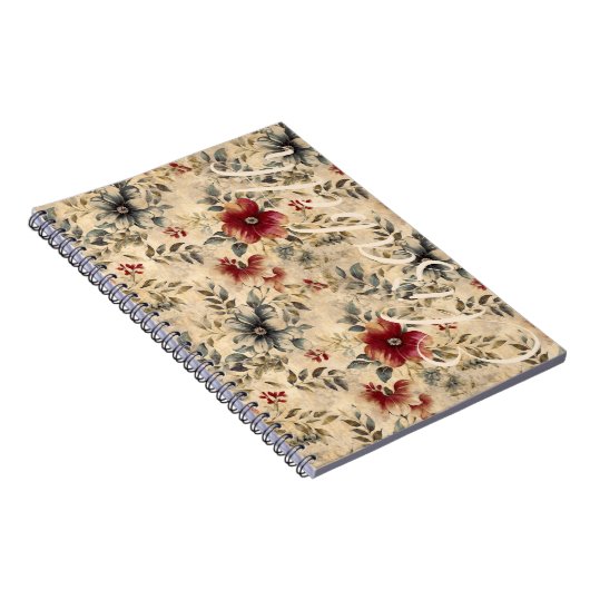 ウェスタングランジ花模様素朴レッドクリーム女性のカーボーイ ノートブック (右側)