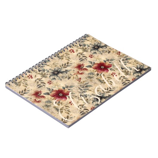 ウェスタングランジ花模様素朴レッドクリーム女性のカーボーイ ノートブック (左側)