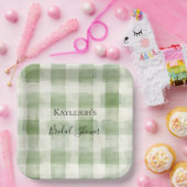 ウェスタングリーン・クリーム・チェック・ストライプのブライズシャワー ペーパープレート (パーティー)