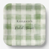 ウェスタングリーン・クリーム・チェック・ストライプのブライズシャワー ペーパープレート (正面)