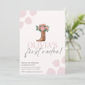 ウェスタンコウガールのファーストバースデーロデオベイビーガール 招待状 (スタンド正面)