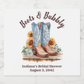 ウェスタンコウガールブーツ＆バブルシャワー スパークリングワインラベル (シングルラベル)