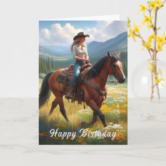 ウェスタンコウガール 誕生日グリーティングカード カード (黄色い花)