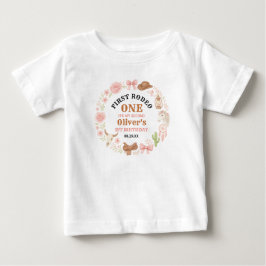 ウェスタンコケッティカウガール1歳誕生日キュートピンク ベビーTシャツ