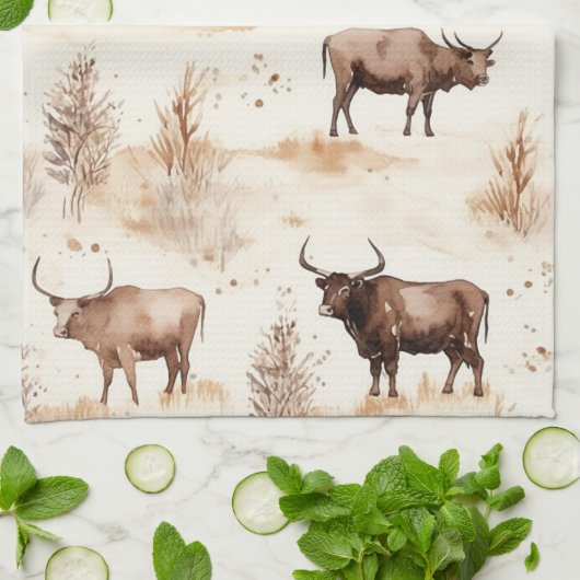 ウェスタンサウスウェストアニマルハイランドカウ キッチンタオル (折り畳み)