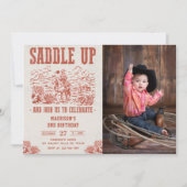 ウェスタンサドルを上げ、誕生日写真に参加 招待状 (正面)