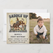 ウェスタンサドルを上げ、誕生日写真に参加 招待状 (正面)