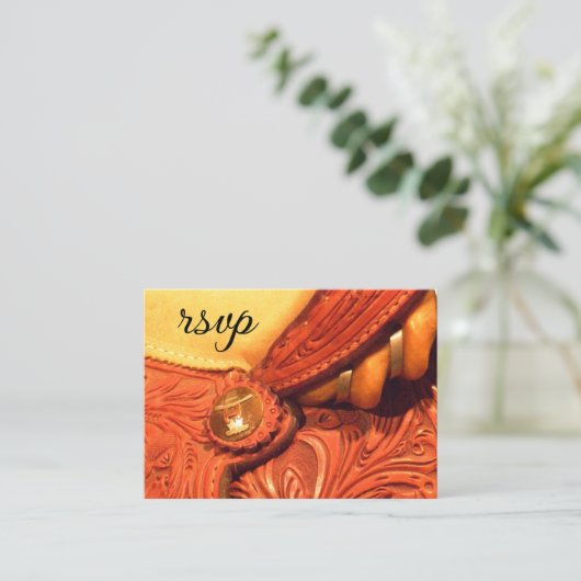 ウェスタンサドルカントリー結婚式RSVPレスポンスカード エンクロージャーカード (スタンド正面)