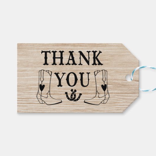 ウェスタンサンキューウッドカウボーイブートカントリーウェディング ギフトタグ (正面(横))