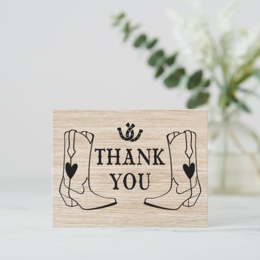 ウェスタンサンキューウッドカウボーイブートカントリーウェディング ポストカード (スタンド正面)