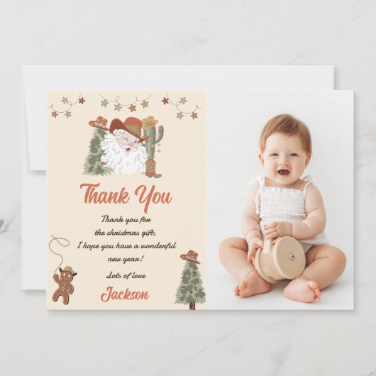 ウェスタンサンタクリスマスパーティー感謝カード写真 招待状 (正面)