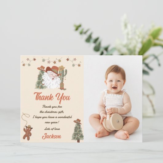 ウェスタンサンタクリスマスパーティー感謝カード写真 招待状 (スタンド正面)