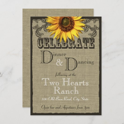 ウェスタンサンフラワーウェディングレセプション エンクロージャーカード (正面/裏面)