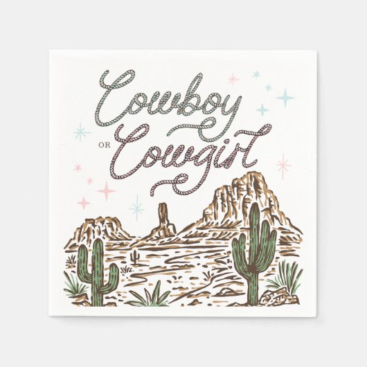 ウェスタンジェンダーがシャワーのカウボーイまたは女性のカーボーイを明らかにする スタンダードカクテルナプキン (正面)