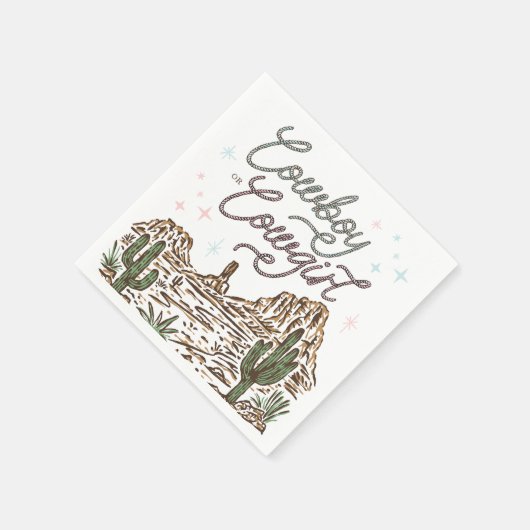 ウェスタンジェンダーがシャワーのカウボーイまたは女性のカーボーイを明らかにする スタンダードカクテルナプキン (角)