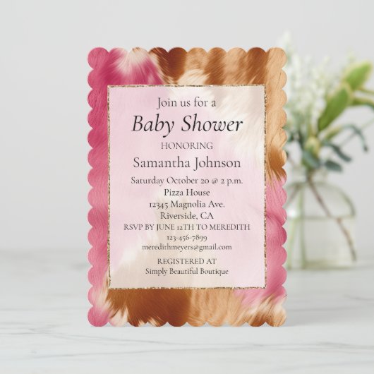 ウェスタンスタイリッシュピンククリーム金ゴールド女性のカーボーイ牛革 招待状 (スタンド正面)