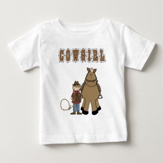 ウェスタンスタイルおもしろい!女性のカーボーイロープホースTシャツLS ベビーTシャツ (正面)