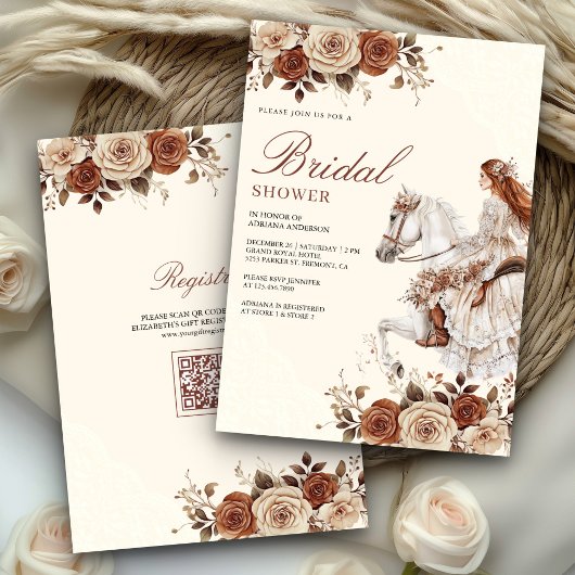 ウェスタンスタイルのカウガールが馬に乗ったままウェディングシャワーの招待状 招待状