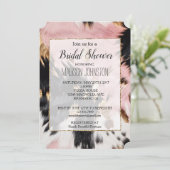 ウェスタンスタイルのカウガール ピンク ブラック ホワイト ゴールド 牛革 招待状 (スタンド正面)