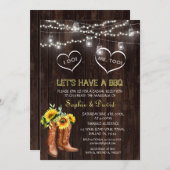 ウェスタンスタイルのカウボーイブーツとひまわり I DO BBQ 招待状 (正面/裏面)