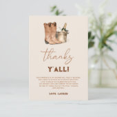 ウェスタンスタイルのカウボーイブーツとバブルな花嫁の歓迎会 サンキューカード (スタンド正面)