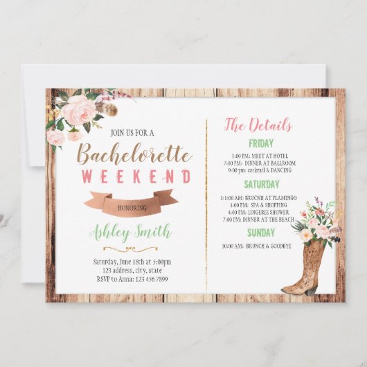 ウェスタンスタイルのハッピーエンドパーティー（独身最後の女友達とのパーティー）招待状付 招待状 (正面)