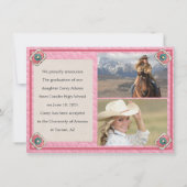 ウェスタンスタイルのピンクカウガール写真卒業発表カード 案内状 (裏面)