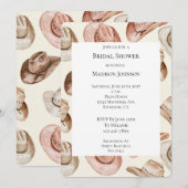 ウェスタンスタイルのピンククリーム色コーガールハット ブライダルシャワー 招待状 (正面/裏面)