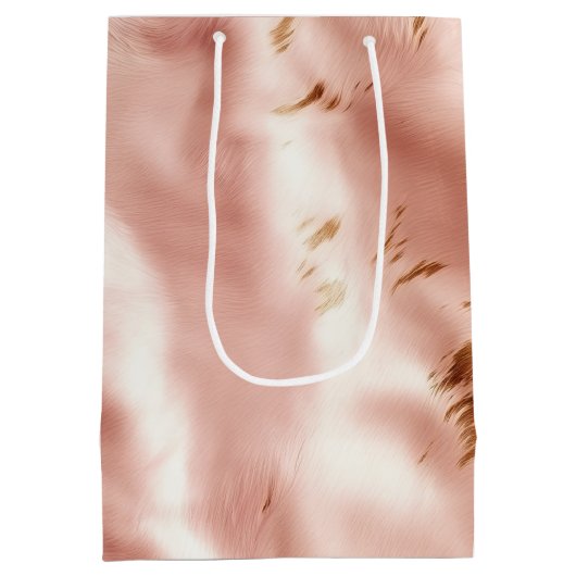 ウェスタンスタイルのブッシュピンクのフェイクカウハイド ブライダルシャワー ミディアムペーパーバッグ (裏面)