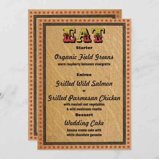 ウェスタンスタイルのレセプションパーティー Dinner Menu 招待状 (正面/裏面)