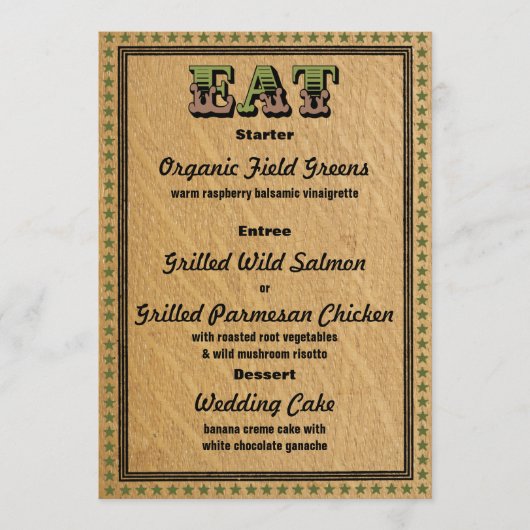 ウェスタンスタイルのレセプション パーティー ディナーメニュー メニュー (正面)