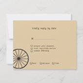 ウェスタンスタイルの結婚式 ウッドツイグフレーム、ワゴンウィール、ラッソー セーブザデート (裏面)