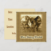 ウェスタンスタイルの結婚式:愛の誓い:馬、セピア 招待状 (正面/裏面)