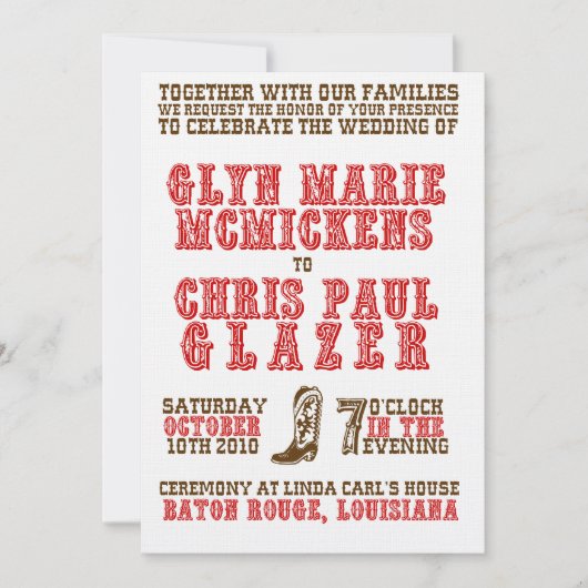 ウェスタンスタイルの結婚式 招待状 (正面)