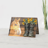 ウェスタンスタイルウマとカウボーイブーツひまわり花 ノートカード (裏面)