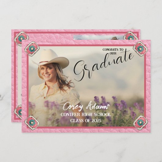 ウェスタンスタイルピンク女性のカーボーイフォトグラッド発表 案内状 (正面/裏面)
