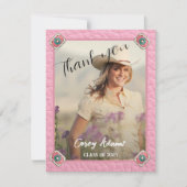 ウェスタンスタイルピンク女性のカーボーイ写真卒業 サンキューカード (正面)
