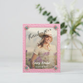 ウェスタンスタイルピンク女性のカーボーイ写真卒業 サンキューカード (スタンド正面)
