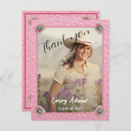 ウェスタンスタイルピンク女性のカーボーイ写真卒業 サンキューカード