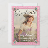 ウェスタンスタイルピンク女性のカーボーイ写真卒業 招待状 (正面)