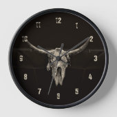 ウェスタンスタイルブルスカルブラウン素朴ヴィンテージ 壁時計 (正面)